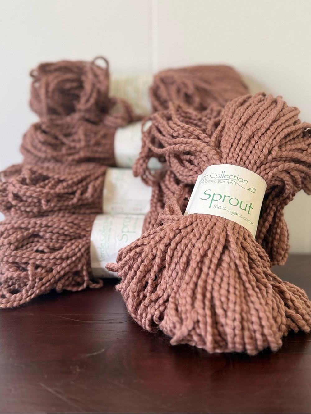 (5) Classic Elite Sprout - Brown - 100% Organic Tanguis Cotton, Bulky Yarn
